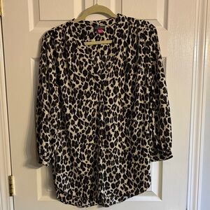 Vince Camuto Leopard Print Blouse in Black and Cream